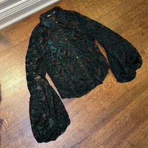 Green lace embroidered blouse